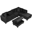 Modern Sectional Sofa With Storage Ottoman, L - Shape Couch With 2 Pillows And Cup Holders by HouseOfZazla