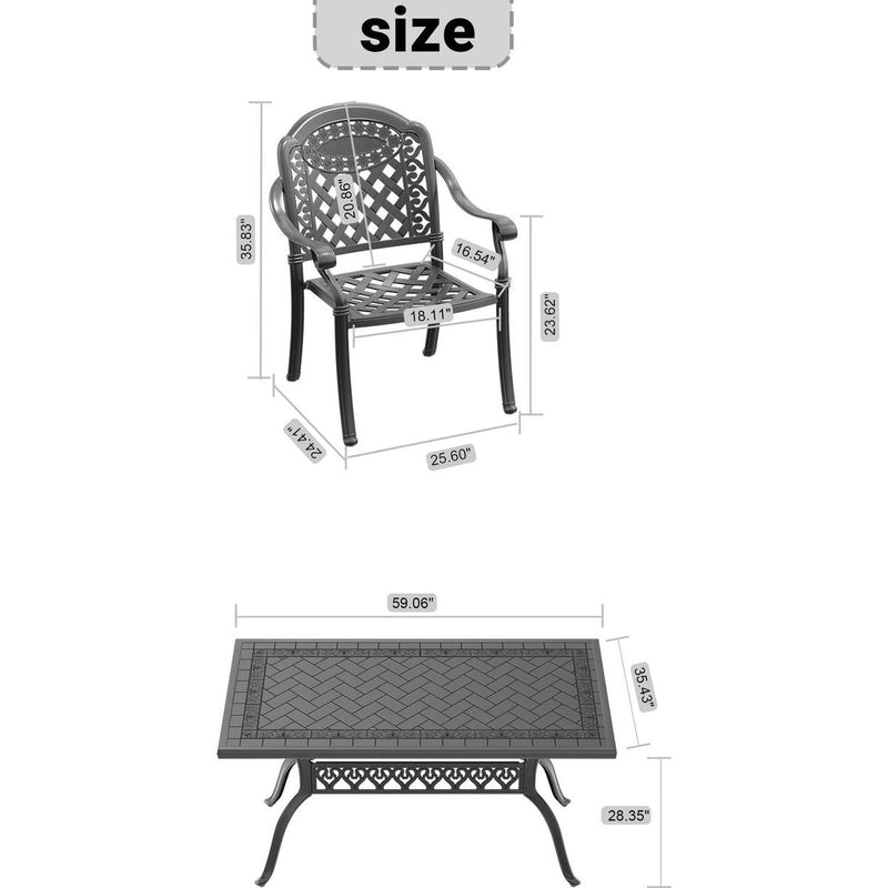 (Cushions In Random Colors)7-Piece Set Of Cast Aluminum Patio Furniture With Cushions