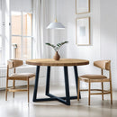 Round Dining Table With Wire Brushed Mindi Top And Mahogany Base - Wheat