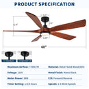 Ceiling Fan With Light And Remote Control, Noiseless, Dimmable, 6 Speeds Reversible For Indoor Or Covered Outdoor Use - Matte Black