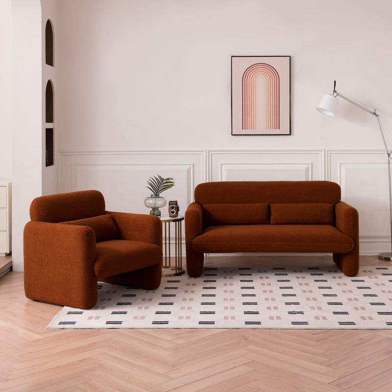59" Lamb Fleece Fabric Sofa, Modern Loveseat Furniture with Support Pillow for Apartment, Office, Living Room & Bedroom, Tool-Free Assembly.(Dark Orange)