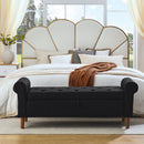 62" Bedroom Tufted Button Storage Bench, Linen Upholstered Ottoman, Window Bench, Rolled Arm Design for Bedroom, Living Room, Foyer (Beige)