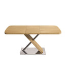 Retractable Square Dining Table, Seating 4 - 6 People, Cross Base With Stainless Steel Tubing, Expandable - Natural by HouseOfZazla