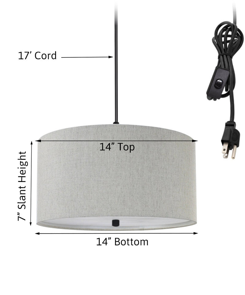 14"W 2 Light Swag Plug-In Pendant  Textured Oatmeal with Diffuser Black Cord