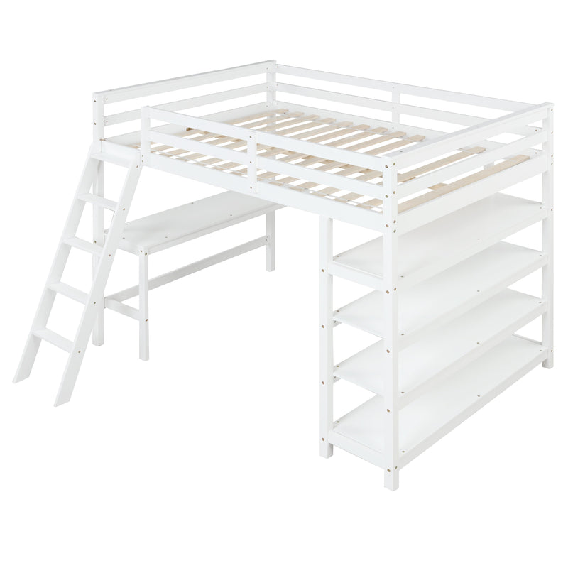 Loft Bed Full with desk,ladder,shelves, White