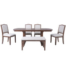 6 Piece Extendable Dining Table Set, Wood Table With Removable Leaf, 4 Upholstered Chairs And Bench - Cherry by HouseOfZazla