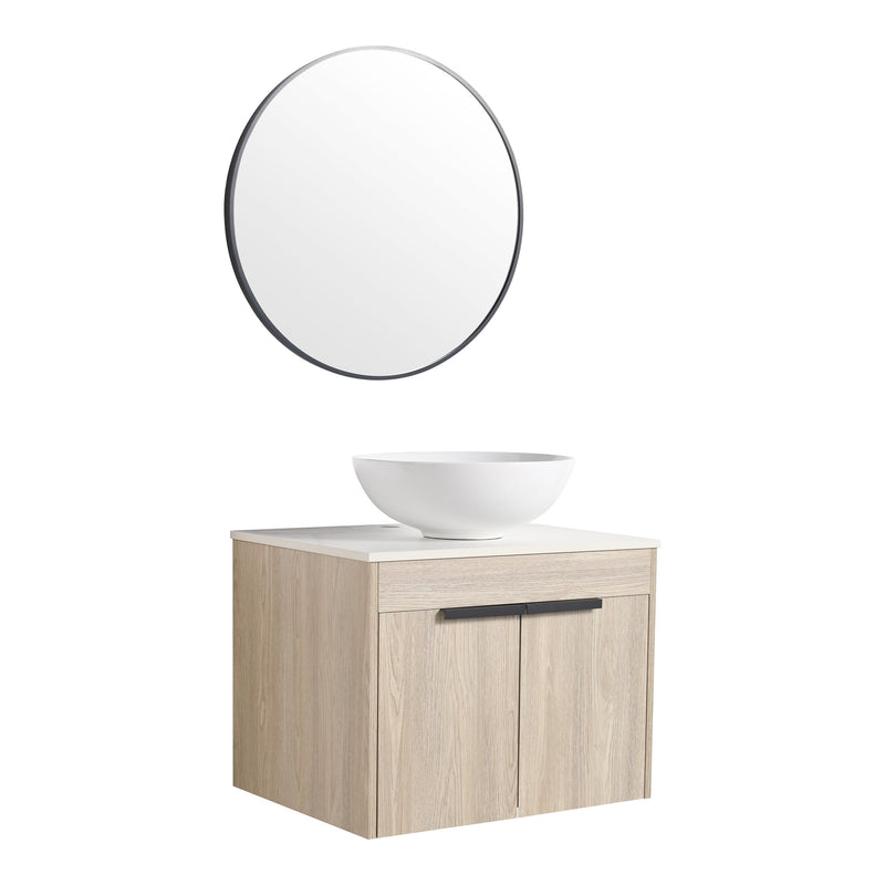 24" Modern Design Float Bathroom Vanity With Ceramic Basin Set, Wall Mounted White Oak Vanity With Soft Close Door, KD-PackingD-Packing Pieces