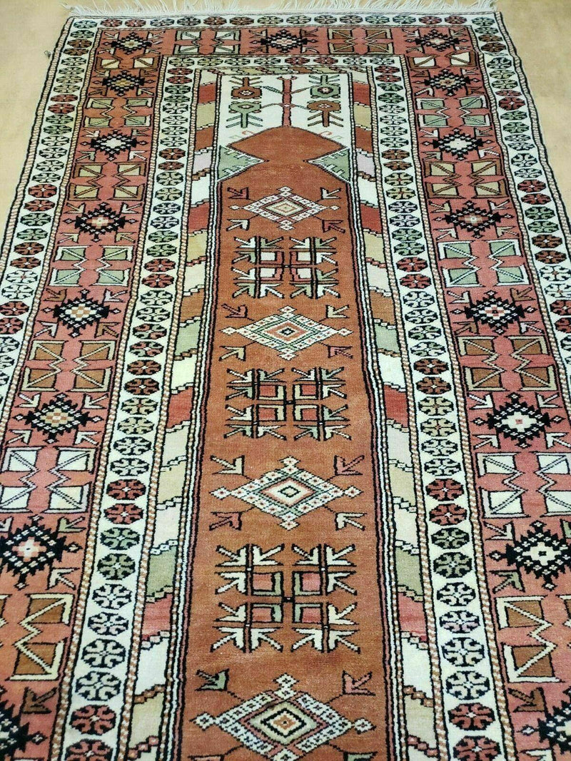 4' X 7' Antique Handmade Turkish Melas Oushak Wool Rug