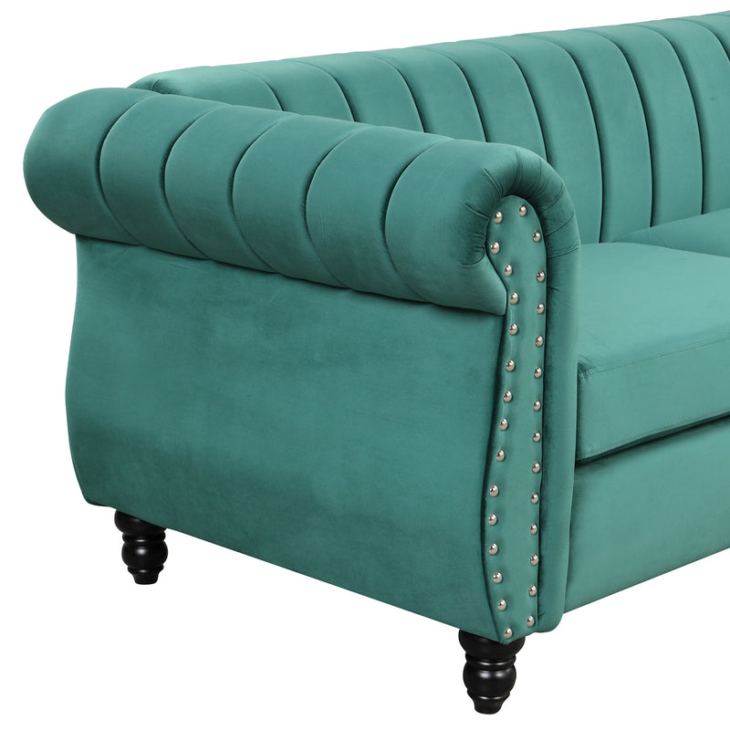 82.5" Modern Sofa Dutch Fluff Upholstered sofa with solid wood legs, buttoned tufted backrest,green