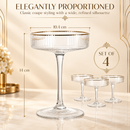 Ribbed Coupe Cocktail Glasses With Gold Rim 8 oz | Set of 4