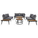 6-Piece Outdoor Sectional Sofa Set with Round Nesting Coffee Tables and Seating Sofa with Cushions for Patio, Porch and Garden (Grey)