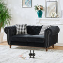 Chesterfield Upholstery Fabric Loveseat With Roll Armrest And Nailhead by HouseOfZazla