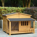 47.2" Wooden Dog House, Outdoor & Indoor Dog Crate, Pet Kennel With Porch, Solid Wood, Weatherproof, Medium, Nature