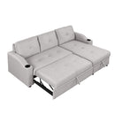 80.3" Pull Out Sofa Bed Modern Padded Upholstered Sofa Bed, Linen Fabric 3 Seater Couch with Storage Chaise and Cup Holder, Small Couch for Small Spaces
