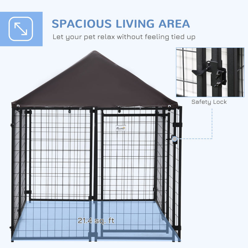 5' x 5' x 5' Dog Kennel Outdoor, Walk-in Pet Playpen, Welded Wire Steel Dog Fence with Water-and UV-Resistant Canopy, Jet Black