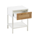 15.74" Rattan End table with drawer, Modern nightstand, metal legs,side table for living room, bedroom,white(1 pc)