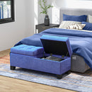 46" Storage Ottoman Bench, Upholstered End of Bed Bench with Steel Frame, Button Tufted Storage Bench with Safety Hinges for Living Room, Entryway, Bedroom, Blue