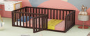Twin Size Floor Bed Frame With Fence And Door - Walnut by HouseOfZazla