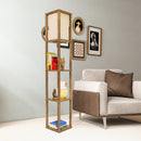 Pinnacle - Shelf Floor Lamp For Bedroom / Living Room, Long Shade - Natural Wood / White by HouseOfZazla