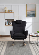 35.5 inch Rocking Chair, Soft Teddy Velvet Fabric Rocking Chair for Nursery, Comfy Wingback Glider Rocker with Safe Solid Wood Base for Living Room Bedroom Balcony (dark grey)