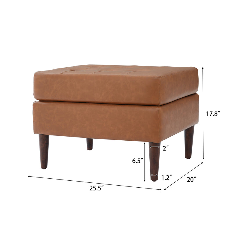 Upholstered PU Leather Ottoman, Solid Wooden Legs, photo 2 of 10