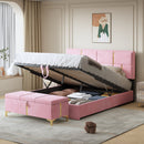 2-Pieces Bedroom Sets,Queen Size Upholstered Platform Bed with Hydraulic Storage System,Storage Ottoman with Metal Legs,Pink