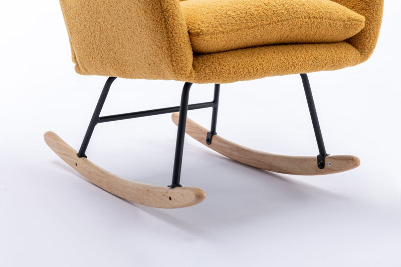 35.5 inch Rocking Chair, Soft Teddy Velvet Fabric Rocking Chair for Nursery, Comfy Wingback Glider Rocker with Safe Solid Wood Base for Living Room Bedroom Balcony (TURMERIC)