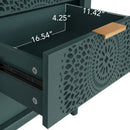 Hollow Carved 3 Drawer Dresser With Metal Handles, Storage Chest For Living Room Or Bedroom - Blackish Green by HouseOfZazla