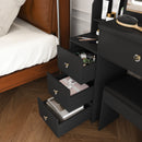 Vanity Desk With 3 LED Lighting Modes, 4 Drawers, Open Shelves, Hair Dryer Holder & Power Socket Dressing Table Set With Chair - Black by HouseOfZazla