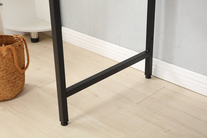 55-inch oversized computer desk, small study desk with wooden storage shelf, 2-layer industrial modern laptop desk with splicing board, (black and Rustic Brown)