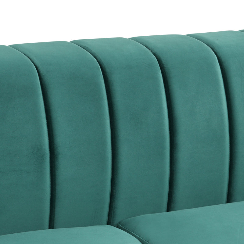 82.5" Modern Sofa Dutch Fluff Upholstered sofa with solid wood legs, buttoned tufted backrest,green
