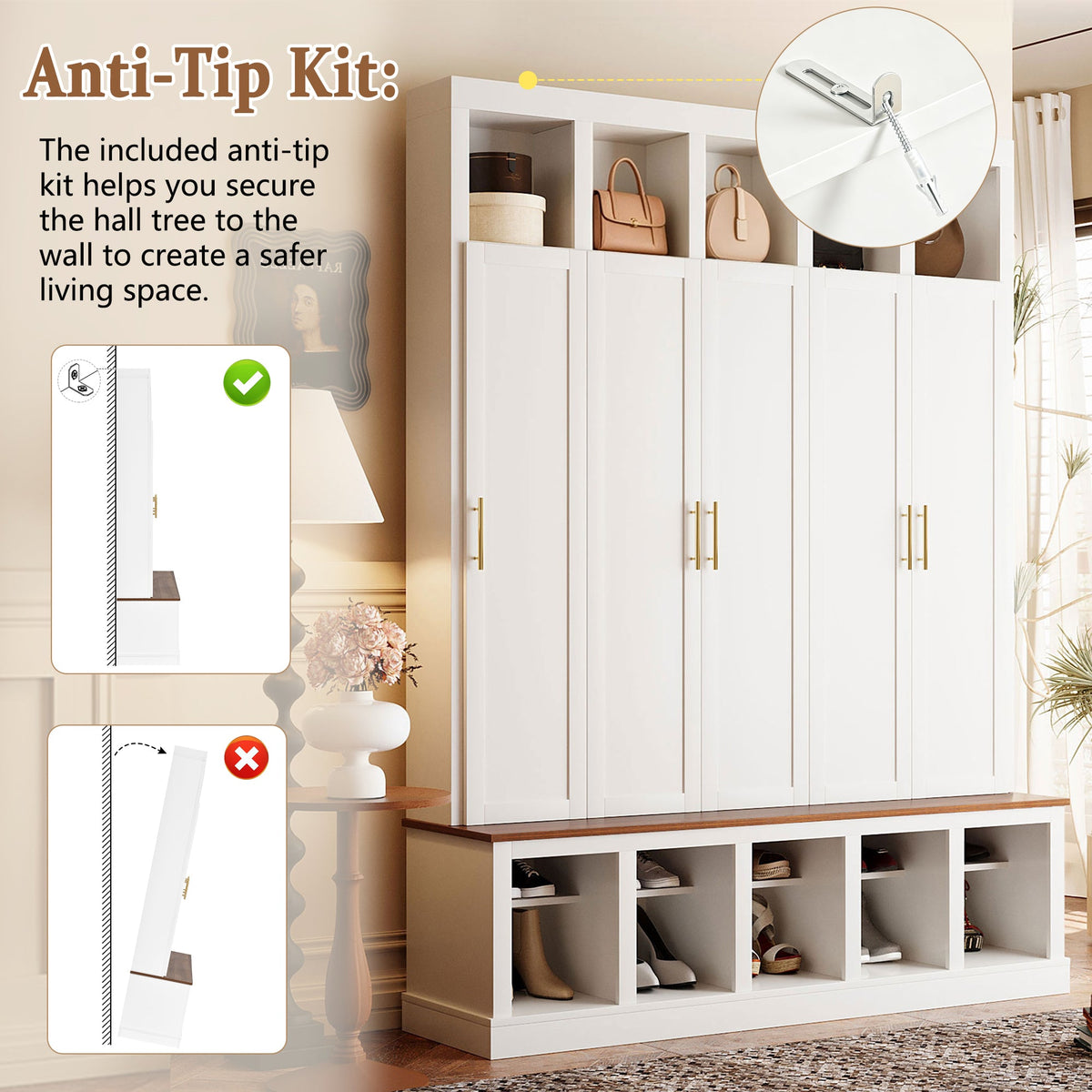 U-Can Farmhouse Entryway Storage Cabinet with Shoe Rack & Display Cubbies, photo 9 of 10