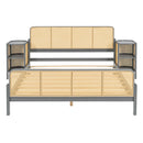 3 Pieces Rattan Platform Full Size Bed With 2 Nightstands,Gray