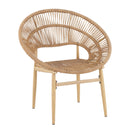 Cyril Outdoor Wicker Papasan Style Dining Chair with Teak Finished Legs - Set of 2