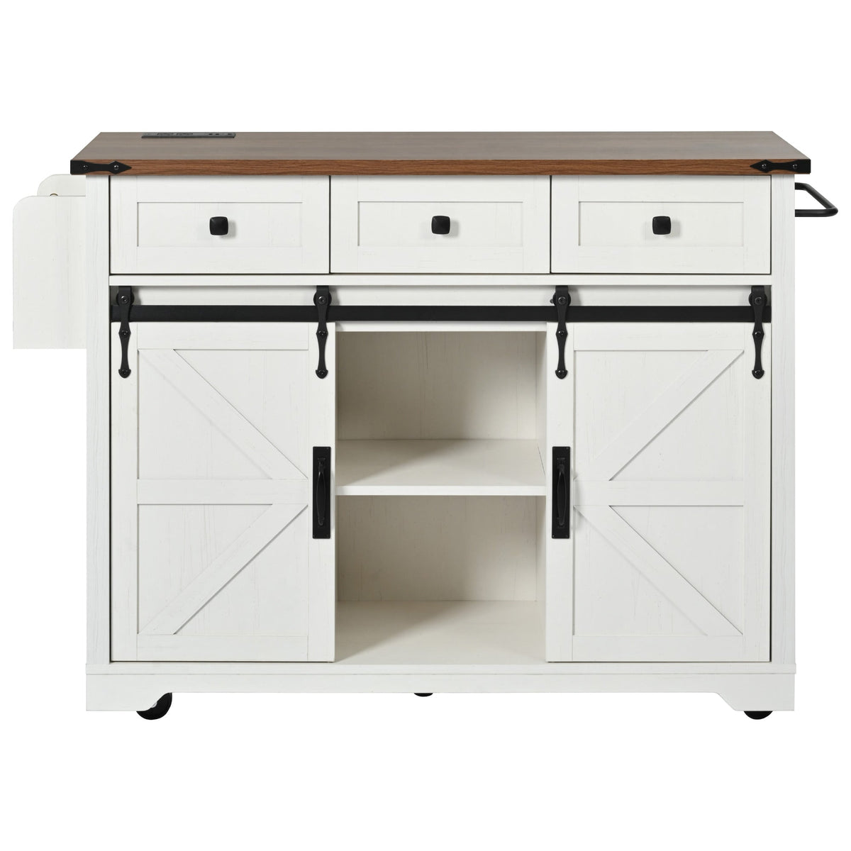 K&K 53.7" Farmhouse Kitchen Island with Power Outlet, photo 10 of 10