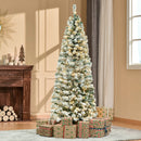 HOMCOM 6ft Pre-Lit Snow-Flocked Slim Douglas Fir Christmas Tree