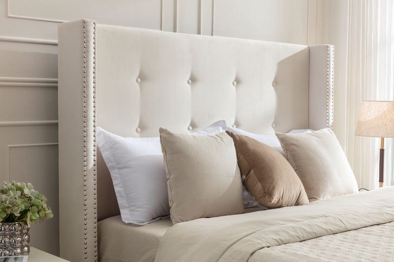 Walker Edison | Traditional Peyton Upholstered 54" High Headboard King Bed