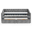 Upholstered Tufted Daybed With 2 Drawers, Waved Arms