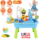 3 In 1 Kitchen Sink Toy with Electric Faucet Water Table Fishing Game Role Play Sink Set Indoor Outdoor for Kids Aged 3+ Years Old