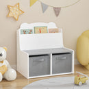Bookshelf With Storage Bins, Bookcase With Book Display Shelf And 2 Bins, Cute Bear Shaped Backboard, Toy Organizer - White