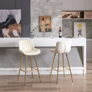 30 inch Set of 2 Bar Stools, with Chrome Footrest Velvet Fabric Counter Stool Golden Leg Simple High Bar Stool, CREAM