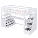 Loft Bed With Desk, Shelves, 2 Drawers, Storage Staircase by HouseOfZazla