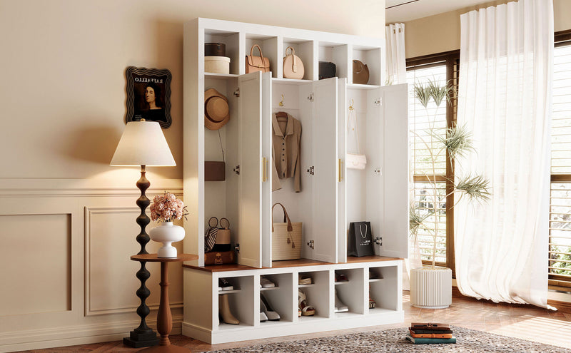 U-Can Farmhouse Entryway Storage Cabinet with Shoe Rack & Display Cubbies, photo 3 of 10