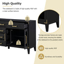 6-drawer and 2-Cabinet Retro Sideboard with Extra Large Storage Space, with Gold Handles and Solid Wood Legs, for Kitchen and Living Room (Black)