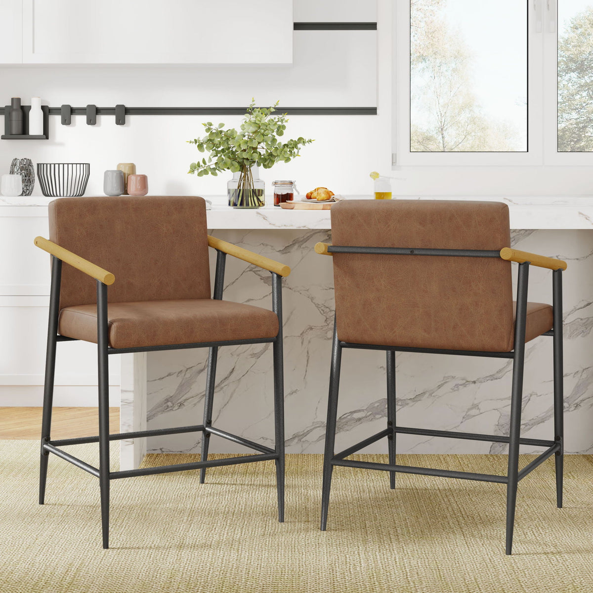 Mid Century Modern Counter Stool Set With Iron Frame, photo 26 of 28
