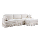 L-Shaped Sectional Sofa With Removable Ruffled Skirt, Flared Arms, Ottoman - White by HouseOfZazla