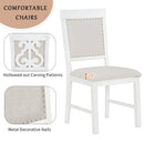 5-Piece Retro Dining Set, Rectangular Wooden Dining Table and 4 Upholstered Chairs for Dining Room and Kitchen (Brown+White)