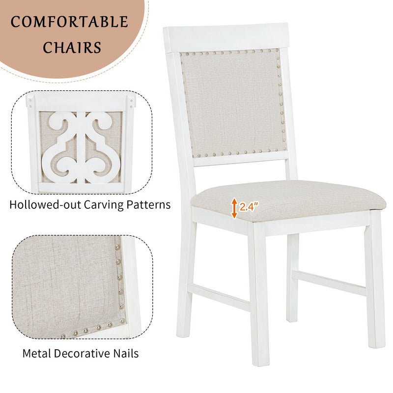 5-Piece Retro Dining Set, Rectangular Wooden Dining Table and 4 Upholstered Chairs for Dining Room and Kitchen (Brown+White)