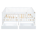 Daybed With Fence Guardrails And 2 Drawers, Split Into Independent Floor Bed & Daybed by HouseOfZazla