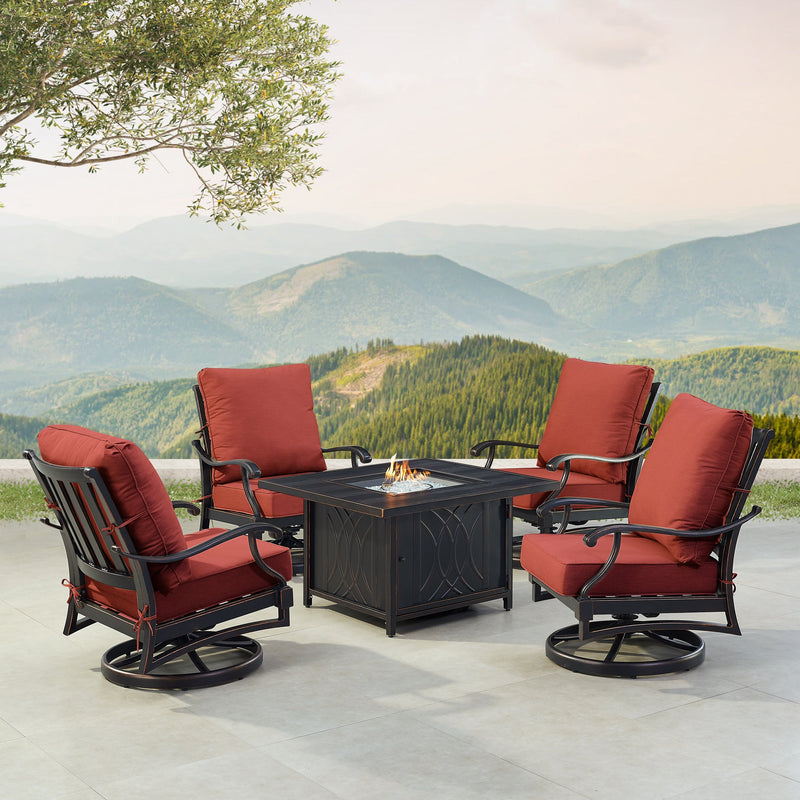 Black Aluminum Fire Table Set with Four Club Chairs